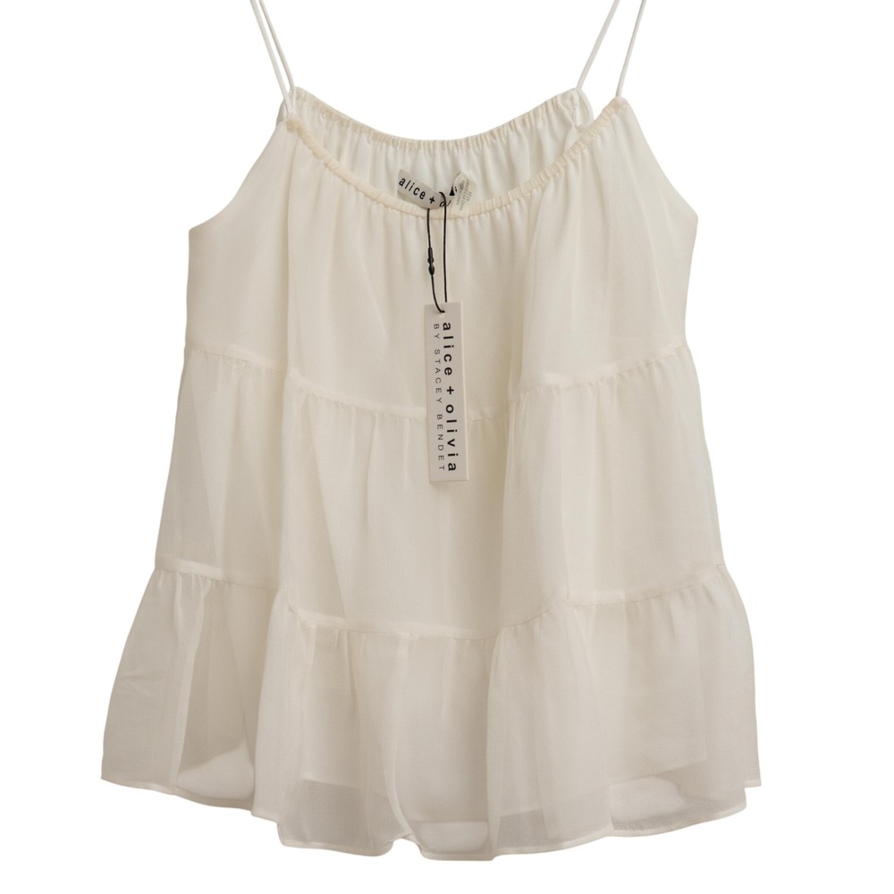 Alice + Olivia Tiered Spaghetti Strap White Camisole Top NWT Coquette Airy Flowy